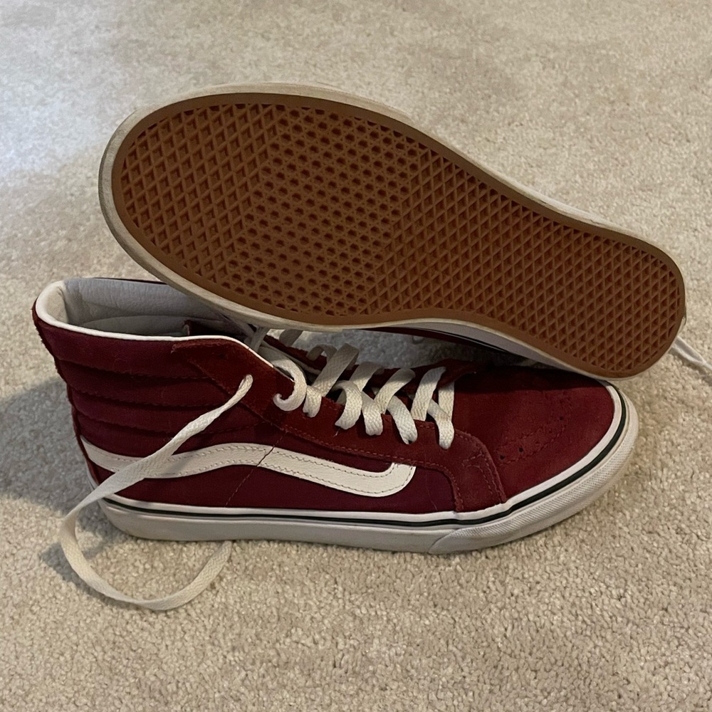 Maroon high-top Vans